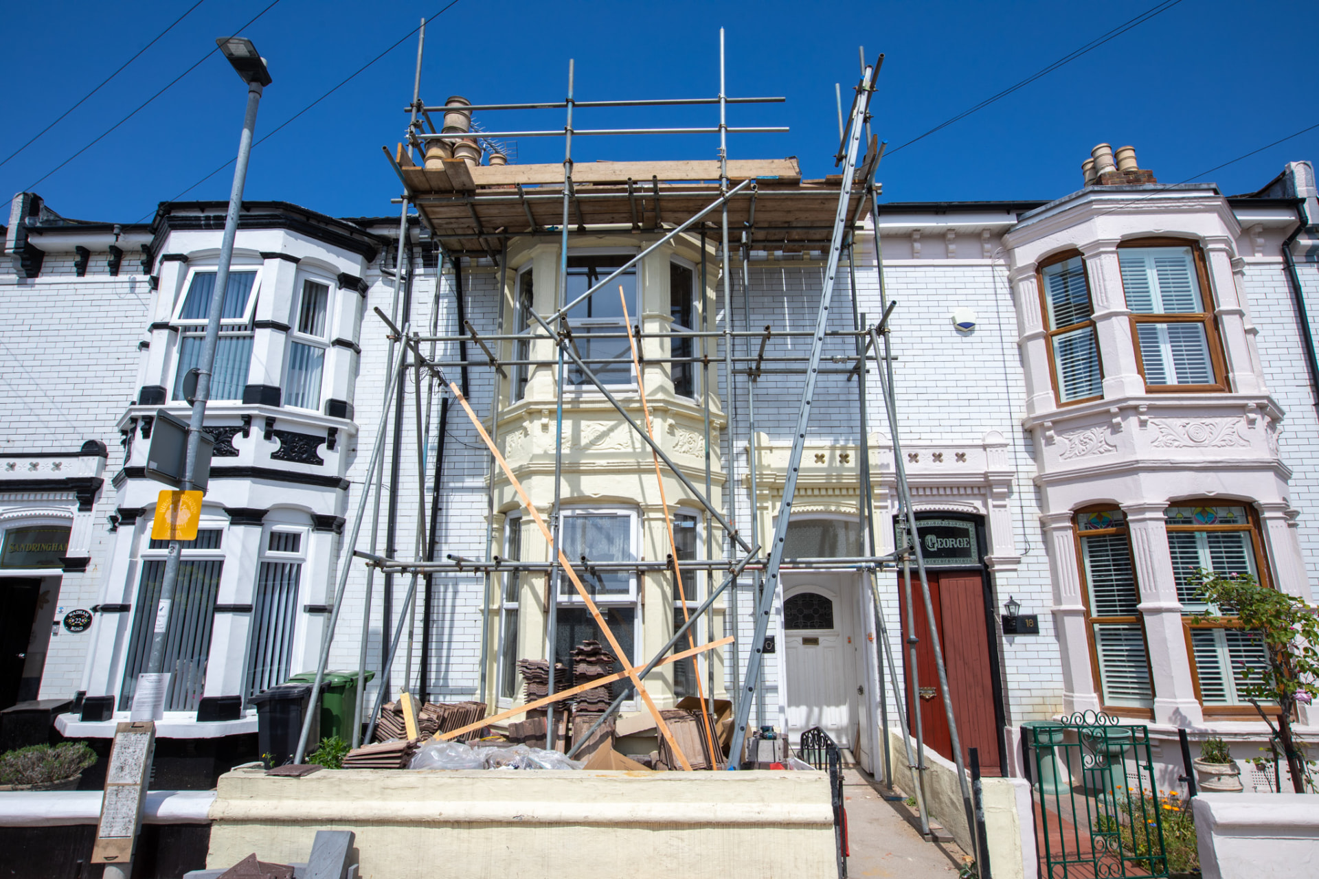 Wadham Road during — scaffolded frontage mid-conversion
